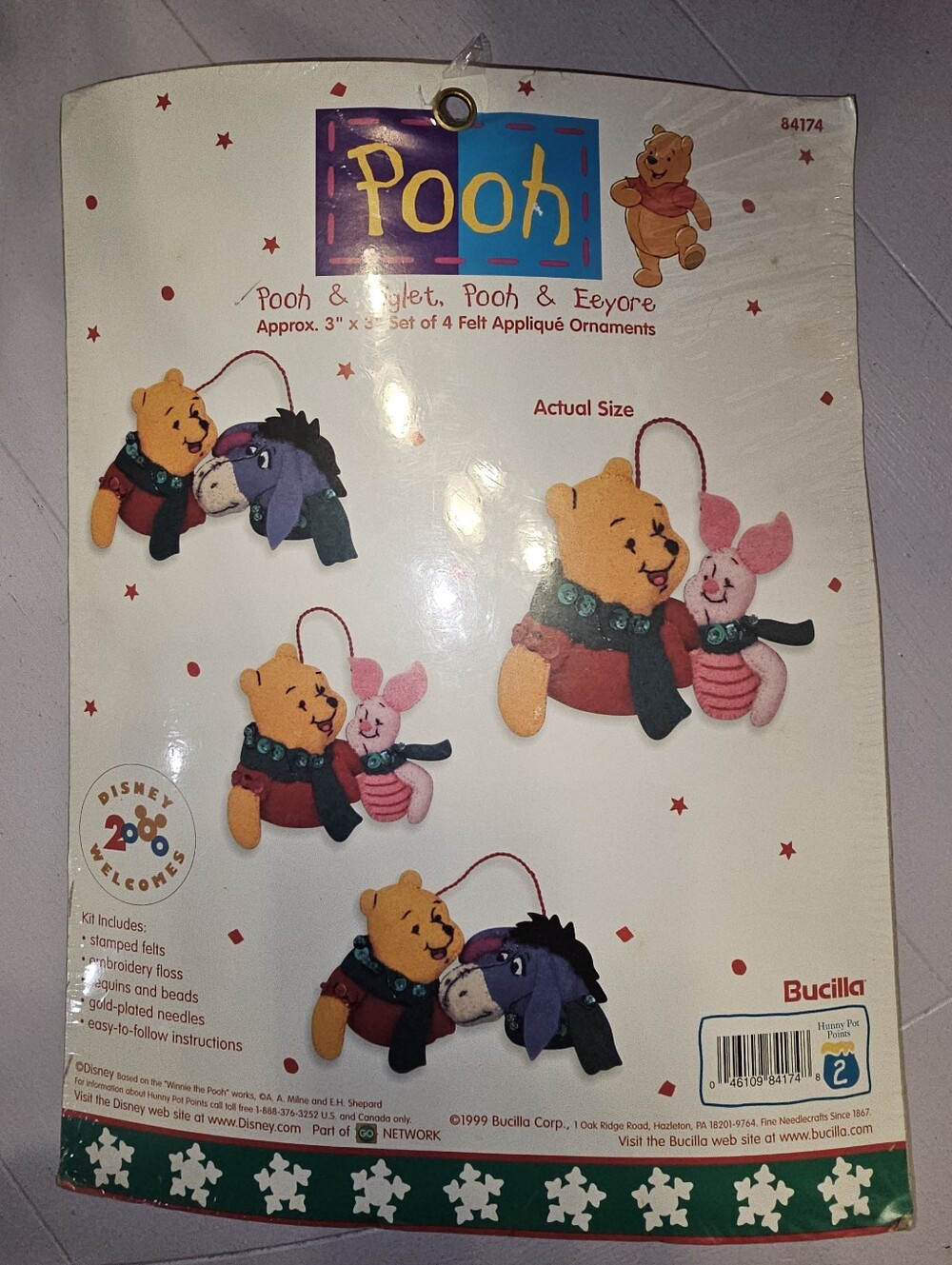 BUCILLA #84174 Disney Pooh Eeyore Piglet Holiday Christmas Ornament Kit Appliqué